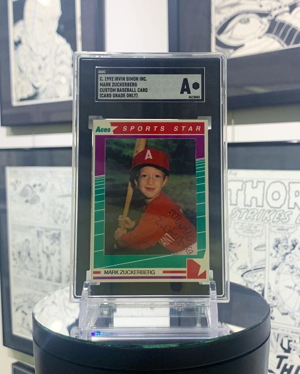  The Mark Zuckerberg souvenir baseball card, printed in 1992 when the future Facebook founder was eight or nine years old, will be auctioned in September. Image courtesy of ComicConnect.
