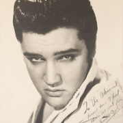 Massive close-up portrait of Elvis Presley, inscribed to Colonel Tom Parker, est. $15,000-$20,000