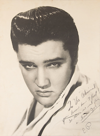 Massive close-up portrait of Elvis Presley, inscribed to Colonel Tom Parker, est. $15,000-$20,000