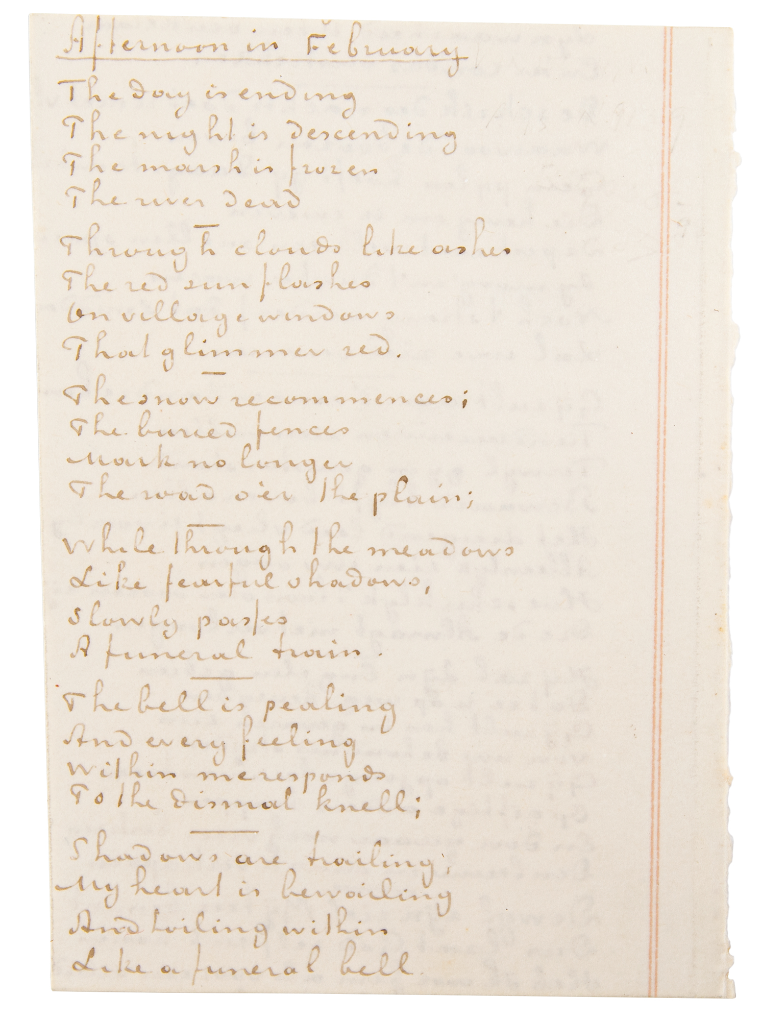 Circa-1876 handwritten copies of a Longfellow poem and religious stanzas by Vincent Van Gogh, est. $40,000-$50,000