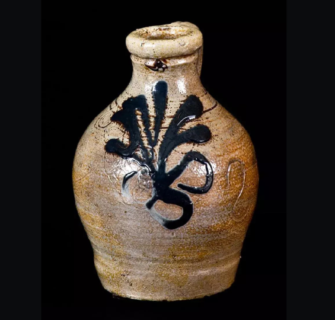 This circa-1745 miniature stoneware jug attributed to Adam States Sr. achieved $31,000 plus the buyer’s premium in March 2017. Image courtesy of Crocker Farm and LiveAuctioneers.