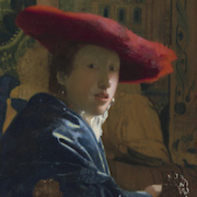 Johannes Vermeer, ‘Girl with the Red Hat,’ circa 1666-1667. Oil on panel. Painted surface: 22.8 by 18cm (9 by 7 1/16in); framed, 40.3 by 35.6 by 4.4cm (15 7/8 by 14 by 1 3/4in). National Gallery of Art, Washington, Andrew W. Mellon Collection
