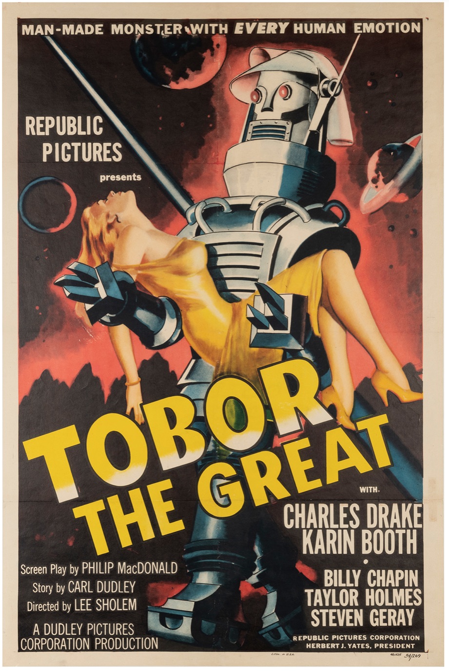 1954 poster for the sci-fi film Tobor the Great, est. $1,200-$1,800