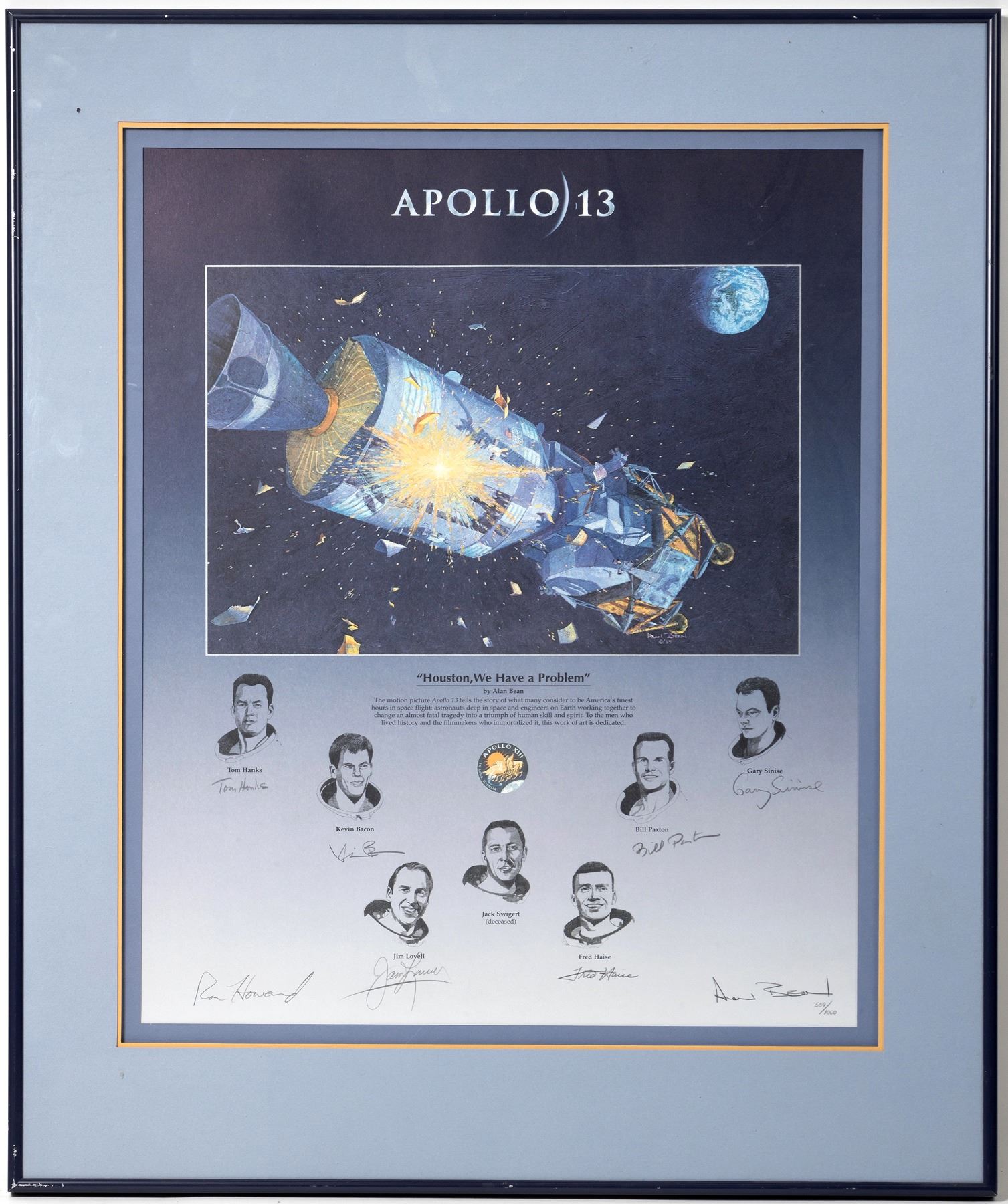 Alan Bean print, ‘Houston, We Have a Problem,’ signed by Bean, other astronauts and ‘Apollo 13’ actors, est. $3,000-$4,000