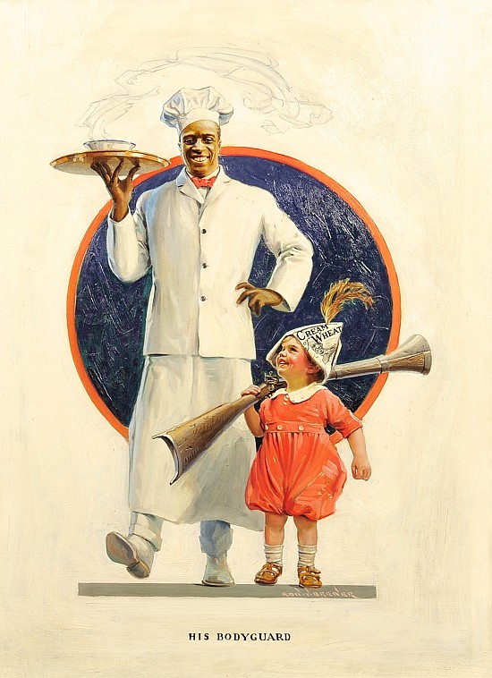 Edward V. Brewer (1883-1971), ‘His Bodyguard,’ Cream of Wheat advertisement, The Saturday Evening Post, November 19, 1921. Illustration for Cream of Wheat. Oil on canvas. Collection of Illustrated Gallery