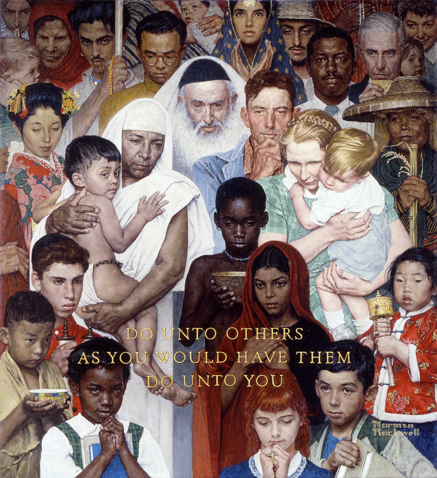  Norman Rockwell (1894-1978), ‘Golden Rule,’ 1961. Oil on canvas. Cover illustration for The Saturday Evening Post, April 1, 1961. Collection of Norman Rockwell Museum. © 1961 SEPS: Curtis Licensing, Indianapolis, IN. All rights reserved