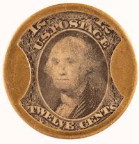 Early U.S. 12-cent postage stamp with a portrait bust of George Washington, $19,520Early U.S. 12-cent postage stamp with a portrait bust of George Washington, $19,520