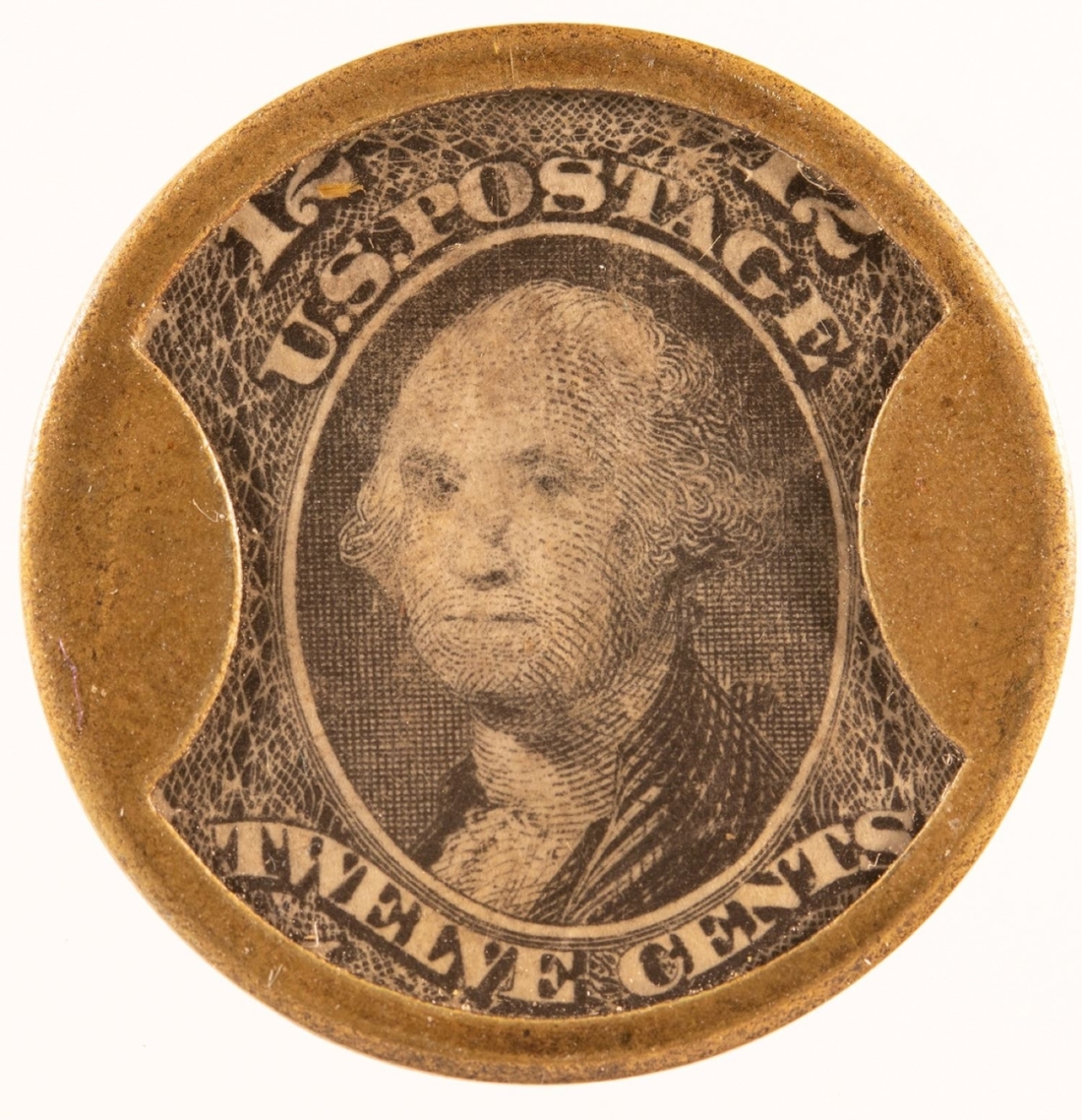 Early U.S. 12-cent postage stamp with a portrait bust of George Washington, $19,520