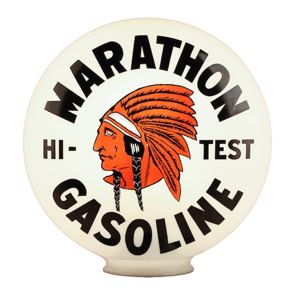 Canadian Red Indian Marathon Gasoline pump globe, est. CA$10,000-$13,000