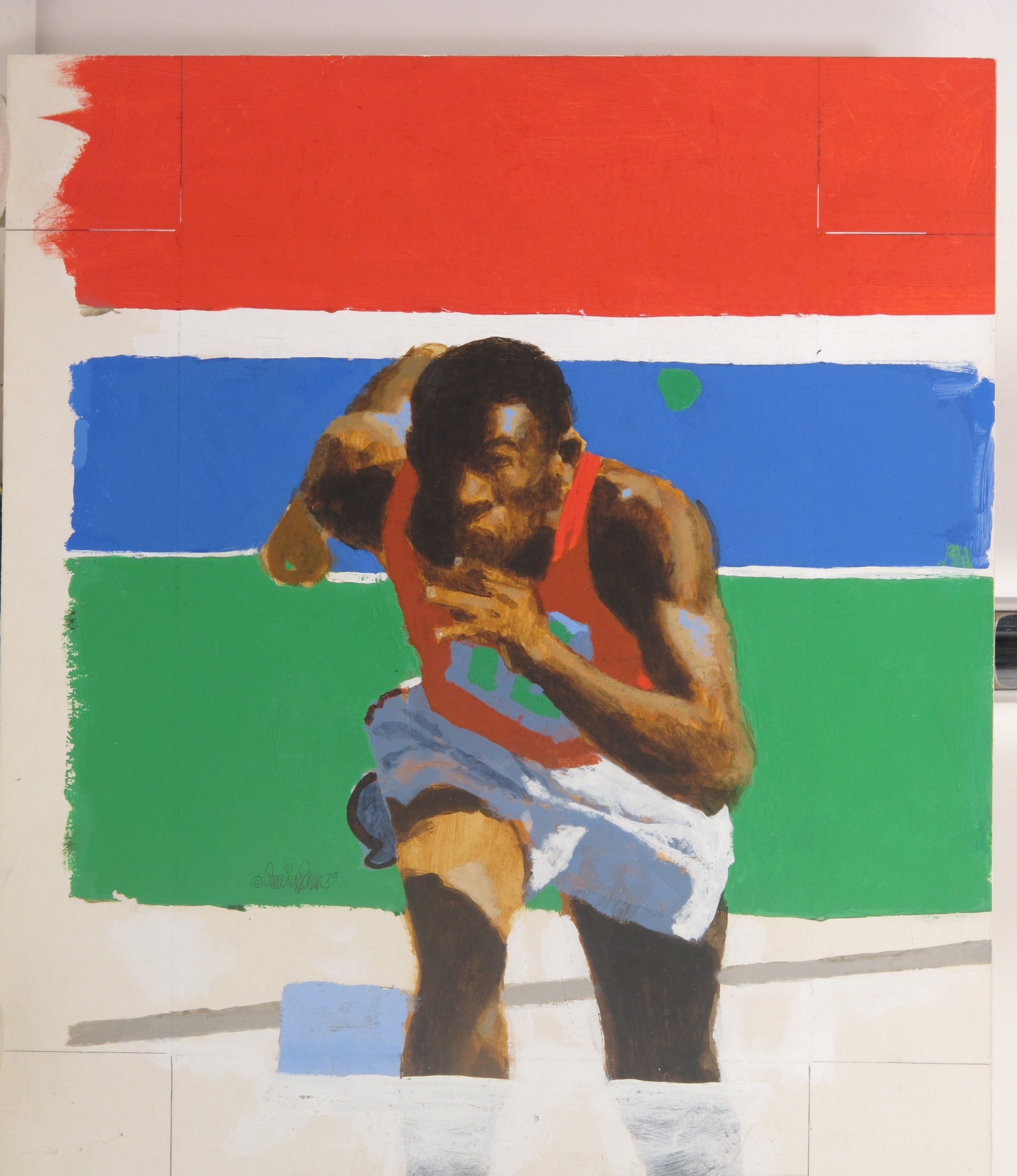 Robert Cunningham (1924-2010), ‘Olympic Sprinter,’ 1980. Acrylic on paper. Norman Rockwell Museum Collection. © 1980 Copyright Robert Cunningham estate
