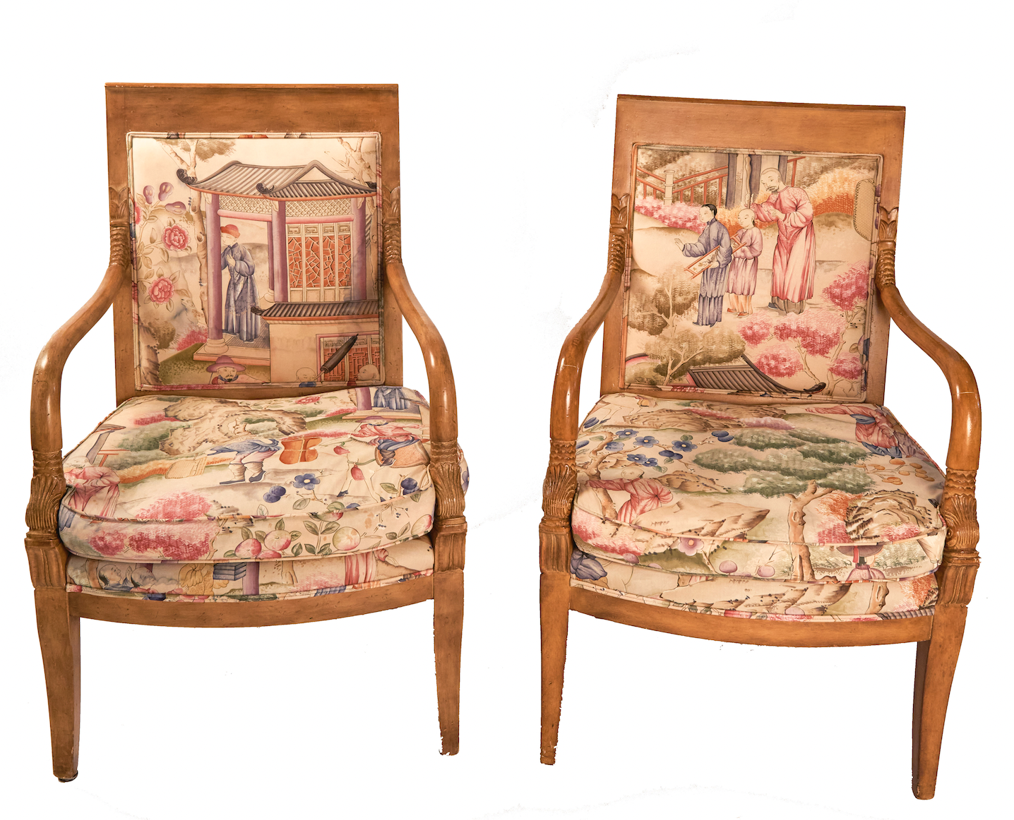 French Empire-style fruitwood arm chairs, est. $500-$700