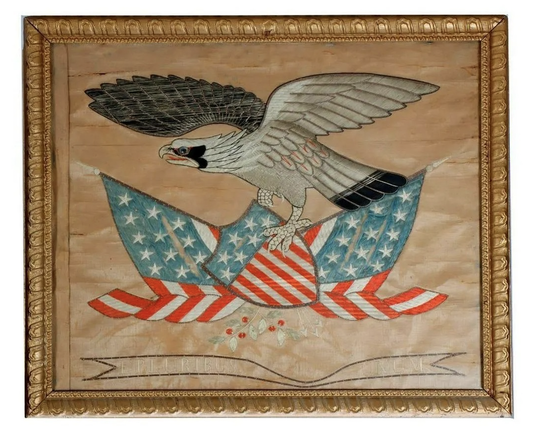Patriotic eagle silk embroidery souvenir, made in Japan, est. $150-$250