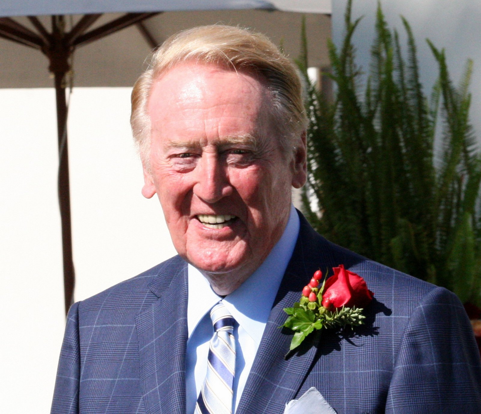 Dodgers broadcasting legend Vin Scully, photographed in September 2013. He died on August 2 at the age of 94. Image courtesy of Wikimedia Commons, photo credit Floatjon. Shared under the Creative Commons Attribution-Share Alike 3.0 Unported license.