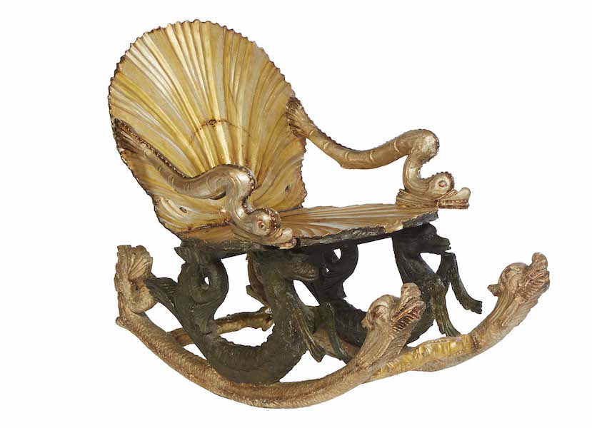 Venetian sleigh form figural grotto rocking chair, est. $3,000-$5,000