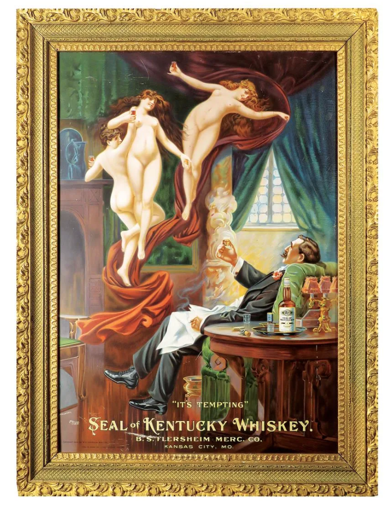 A Seal of Kentucky whiskey tin sign achieved $37,500 plus the buyer’s premium in May 2019. Image courtesy of Showtime Auction Services and LiveAuctioneers.