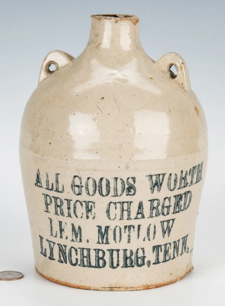 A stoneware whiskey jug from the Tennessee whiskey distillery of Lem Norton, nephew of Jack Daniels, brought $3,200 plus the buyer’s premium in January 2019. Image courtesy of Case Antiques, Inc. Auctions & Appraisals and LiveAuctioneers.