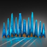 Alex Bernstein, ‘New Spring Blue Group,’ 2021. Cast, carved glass and steel, 25 by 45 by 6in. Collection of the artist. Courtesy of Habatat Galleries.