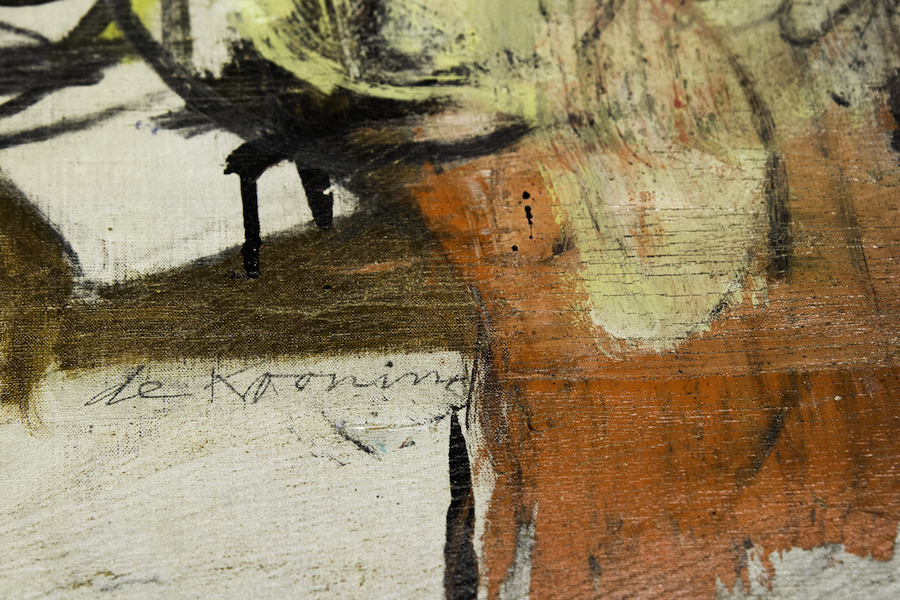  Detail of recovered Willem de Kooning painting ‘Woman-Ochre,’ showing the artist’s signature. Photo Credit: Bob Demers, University of Arizona. Copyright 2022 Arizona Board of Regents.