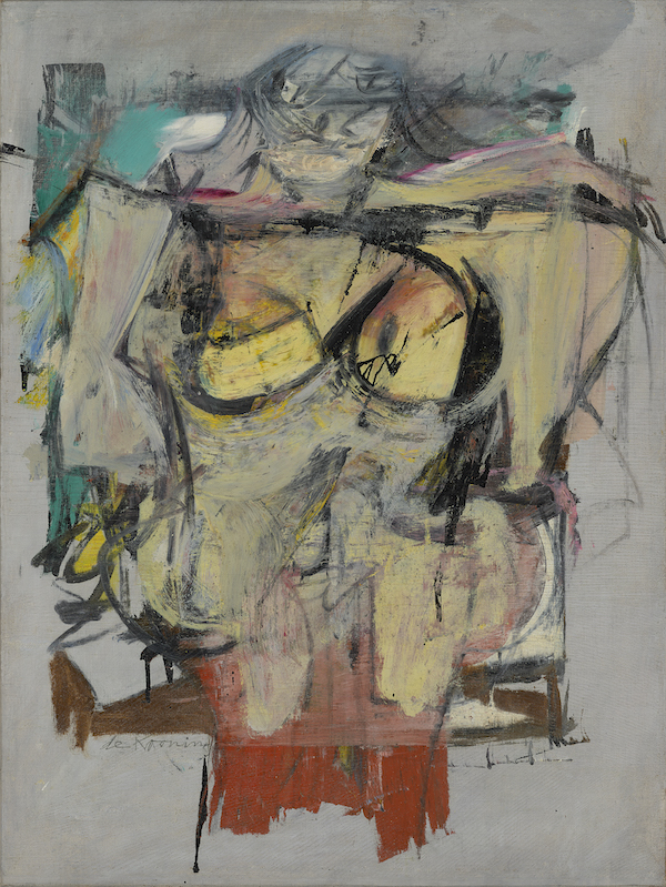 Willem de Kooning, ‘Woman-Ochre,’ 1954–1955, Oil on canvas, Gift of Edward J. Gallagher, Jr. Credit: The Willem de Kooning Foundation / Artists Rights Society (ARS), New York. Copyright 2022 Arizona Board of Regents.