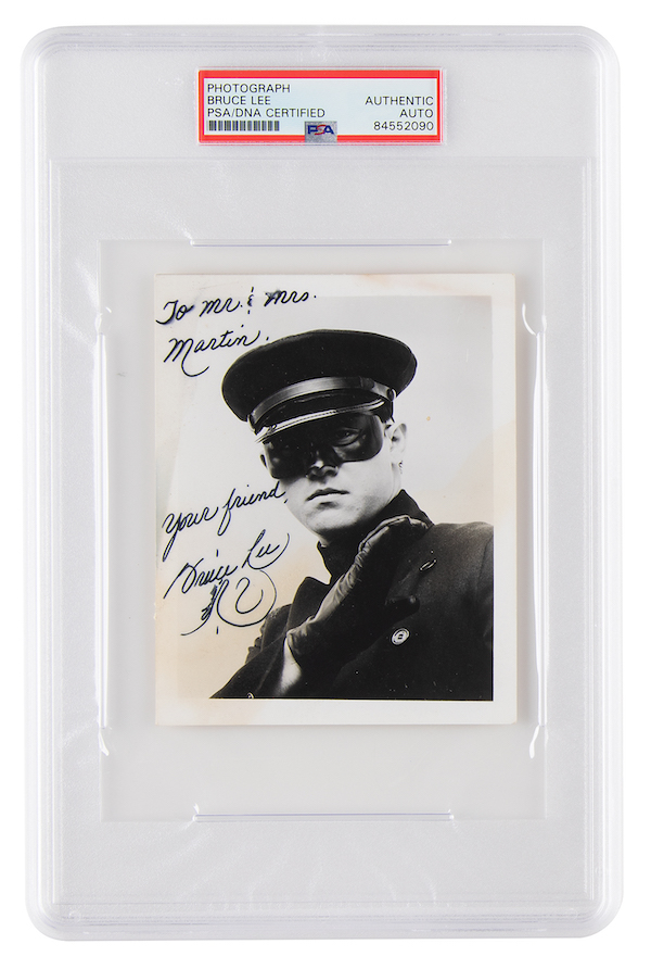 Photo of Bruce Lee as Kato from ‘The Green Hornet,’ signed and inscribed by the actor, $19,321