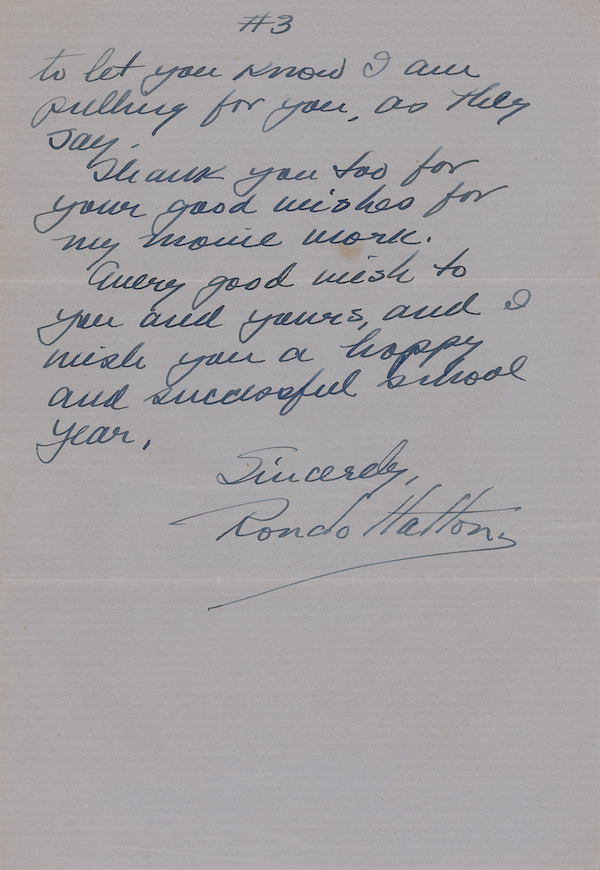 Circa-1945 three-page letter written by actor Rondo Hatton, est. $1,500-$2,500