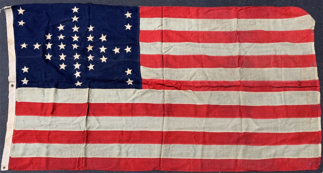 American flag with 37 stars, made sometime in 1867 upon the admission of Nebraska as a state, $10,625