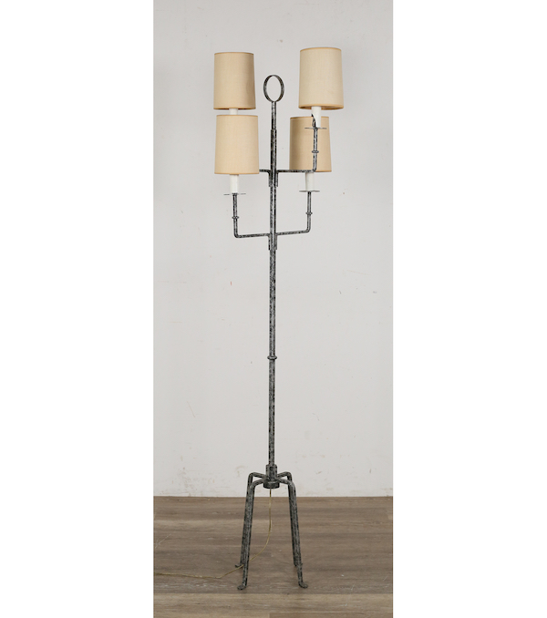  Tommi Parzinger wrought iron floor lamp with four shades, estimated at $1,000-$2,000