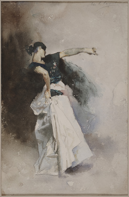 John Singer Sargent, ‘Study for Spanish Dancer,’ circa 1880-1881. Watercolor over graphite on paper. Image: 30.16 by 20cm (11 7/8 by 7 7/8in.), framed: 52.07 by 41.28 by 4.13cm (20 1/2 by 16 1/4 by 1 5/8in.) Dallas Museum of Art, Foundation for the Arts Collection, gift of Margaret J. and George V. Charlton in memory of Eugene McDermott Image courtesy Dallas Museum of Art 
