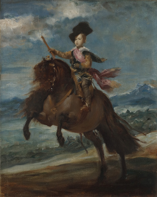 John Singer Sargent, ‘Prince Baltasar Carlos on Horseback,’ after Velazquez, 1879. Oil on canvas. Overall: 45.7 by 35.5cm (18 by 14in.), framed: 57 by 48 by 7.5cm (22 7/16 by 18 7/8 by 2 15/16in.) Hon. Mr. and Mrs. Peter Stanley 