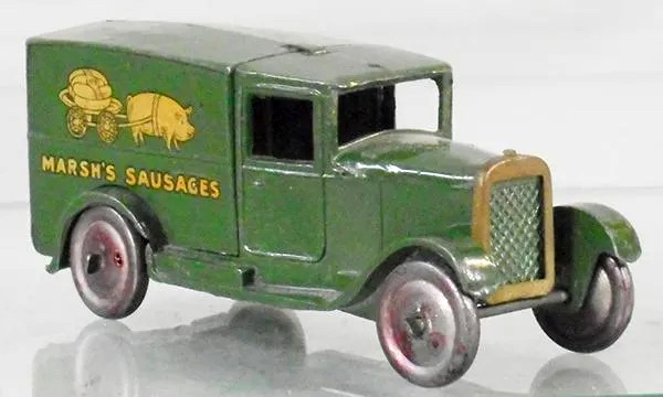 A dark green circa 1934-1935 Dinky toys Marsh’s Sausages van realized $2,700 plus the buyer’s premium in February 2020. Image courtesy of Lloyd Ralston Gallery and LiveAuctioneers