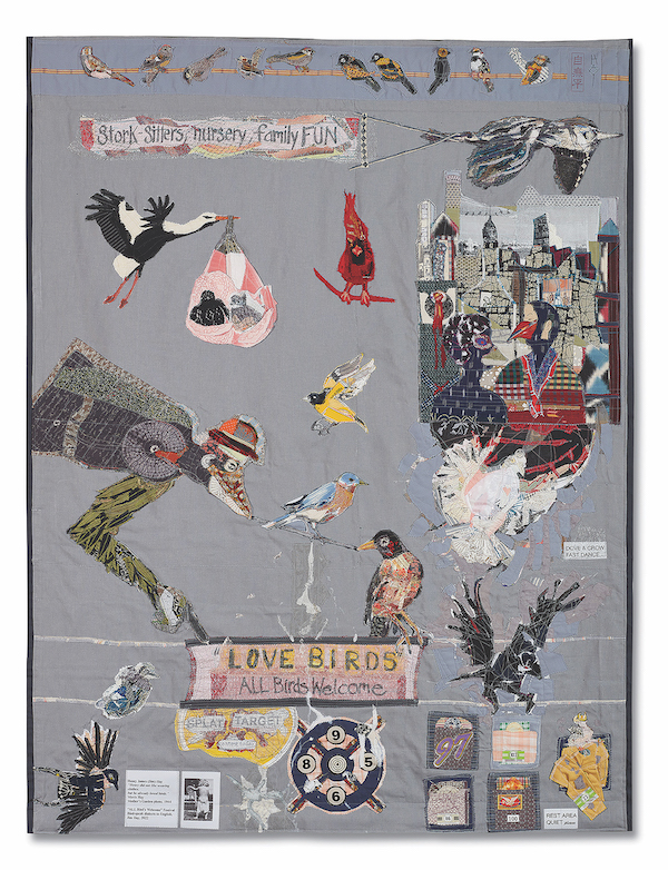 Jim Hay, ‘World’s First ALL Birds Welcome Festival 2022,’ 2022, machine-sewn kimono, herb medicine packets, T-shirt, photo, paint, netting, and mixed cloths 