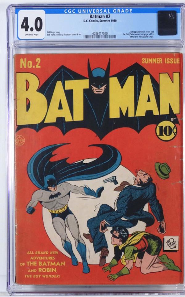 D.C. Comics Batman #2 from Summer 1940 featuring the Joker and Catwoman, estimated at $3,000-$5,000