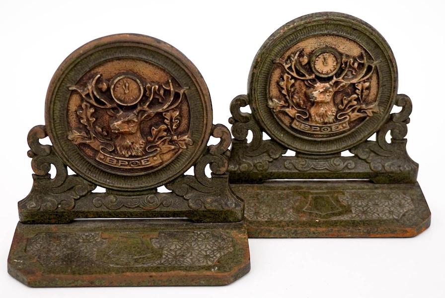 Elks Lodge cast iron bookends, estimated at $600-$800