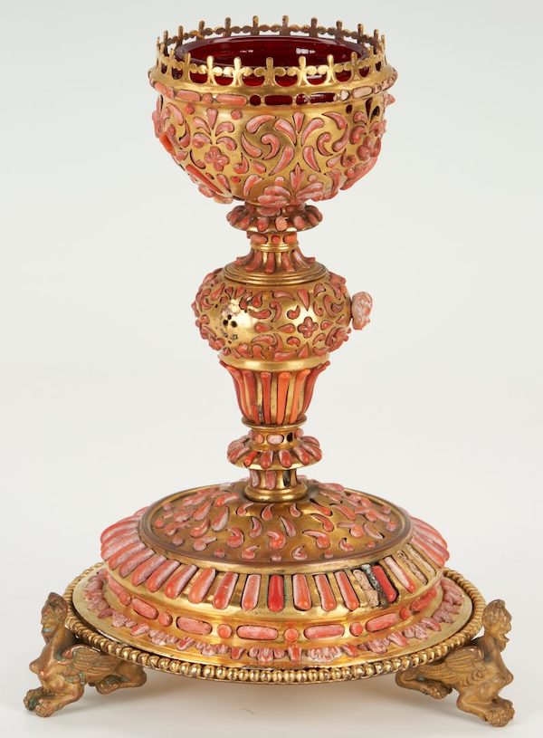 Italian gilt bronze coral-inlaid chalice, estimated at $600-$800