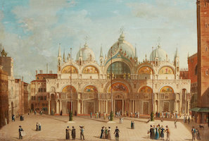 Circle of Giuseppe Canella, ‘Travellers on the Grand Tour before the Basilica di San Marco, Venice,’ estimated at $25,000-$35,000
