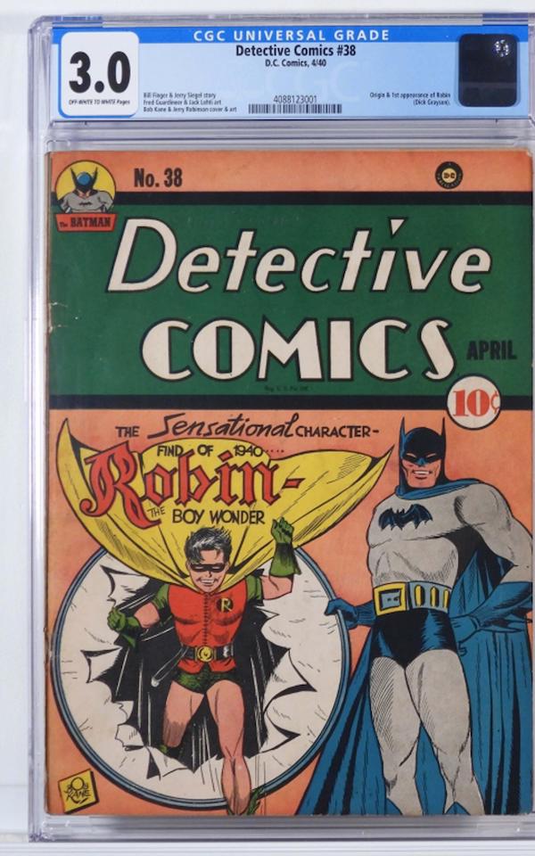 D.C. Comics Detective Comics #38, featuring the origin and first appearance of Robin, The Boy Wonder, estimated at $20,000-$30,000