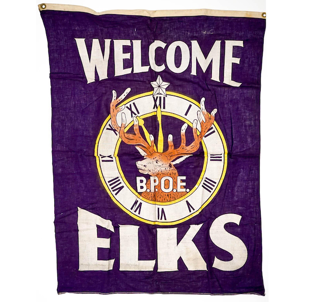 One from a group of five vintage B.P.O.E. Elks Lodge banners, estimated at $50-$100