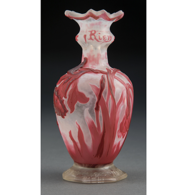 Irenee Jacquemard-signed wheel-carved Galle verrerie parlante vase, est. $12,000-$16,000. Image courtesy of Heritage Auctions