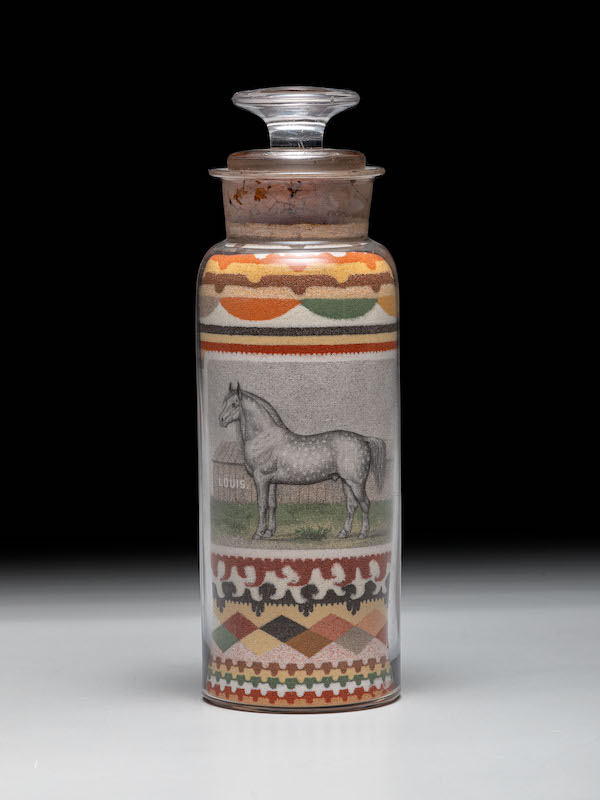  Andrew Clemens labeled sand bottle with Percheron horse, $318,750