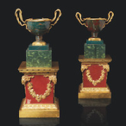 Pair of Italian ormolu-mounted jasper, bloodstone, green porphyry and red marble cups, est. $150,000-$210,000. Image courtesy of Christie’s Images Ltd. 2022