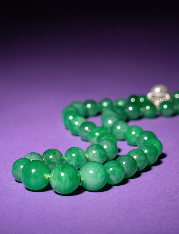 Green jadeite and pearl beaded necklace, estimated at $200,000-$250,000