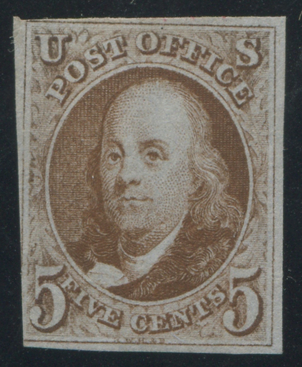  USA 1847 #1 5c red brown mint stamp, est. $1,200-$1,375