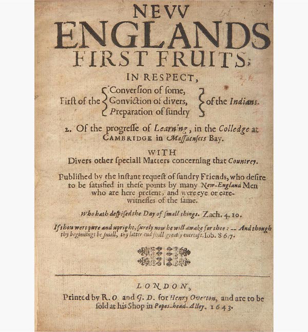 First edition of ‘New Englands First Fruits,’ $277,200