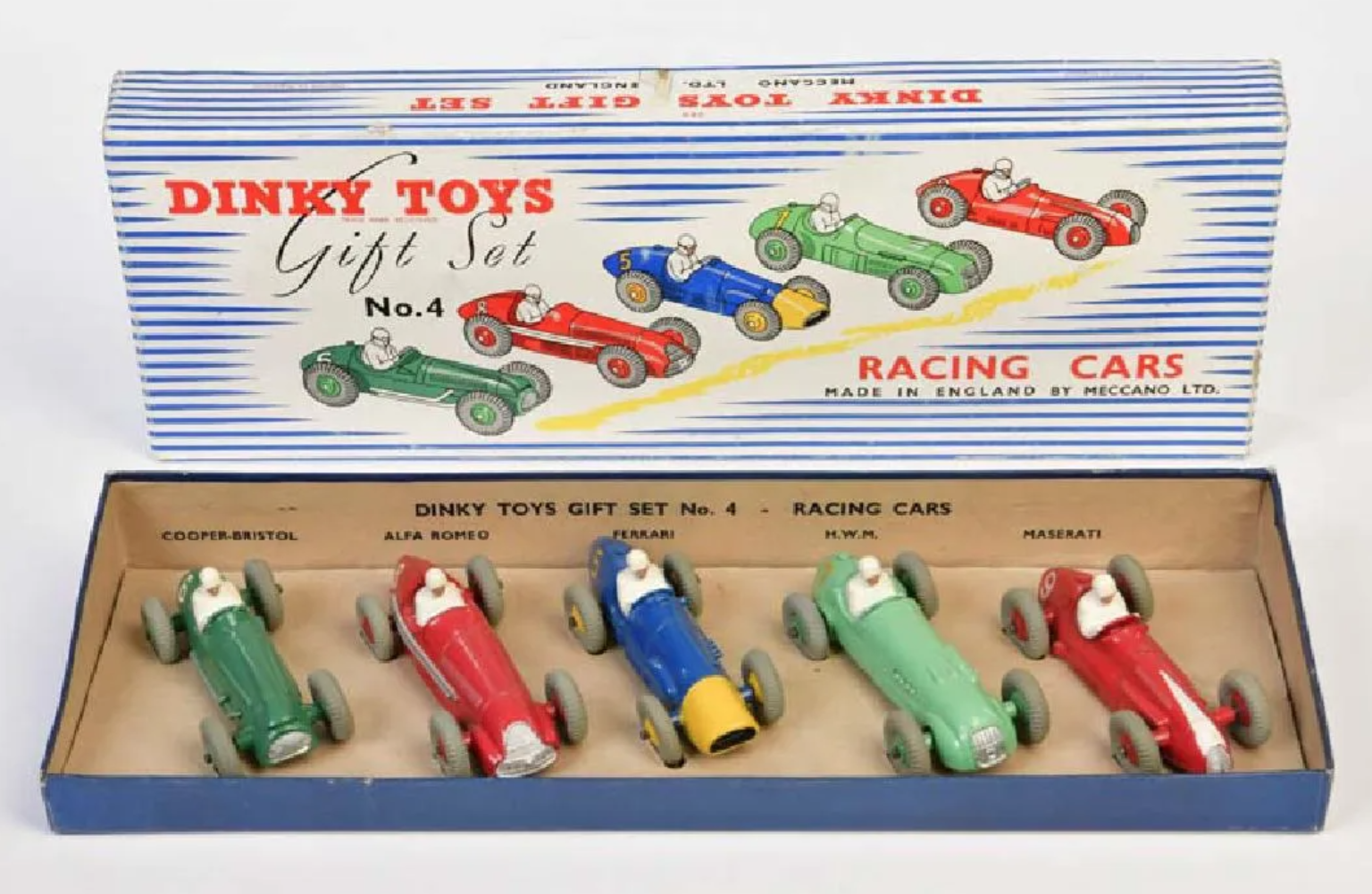 A Dinky Toys gift set of No 4 racing cars sold for $1,298 plus the buyer’s premium in March 2018. Image courtesy of Antico Mondo Auktionen and LiveAuctioneers.