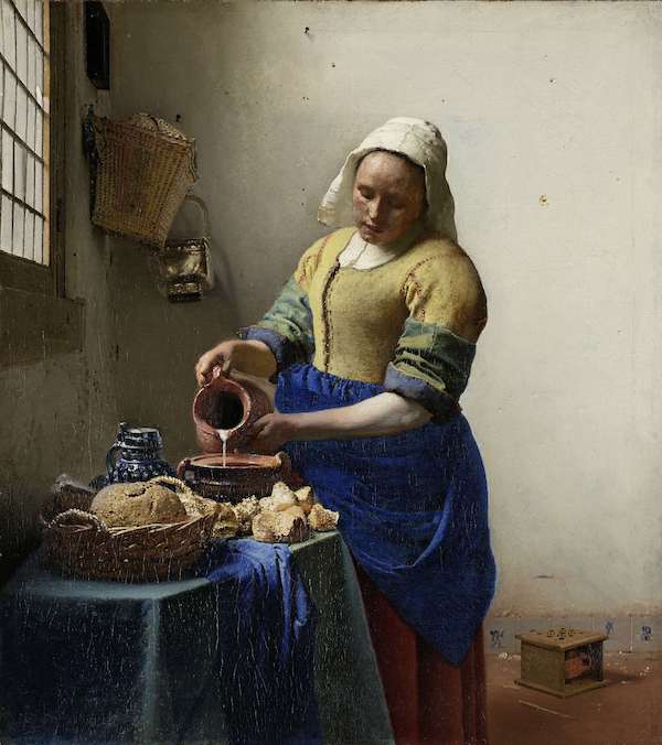 The upcoming Rijksmuseum Vermeer exhibit will showcase a scientific examination the museum performed on ‘The Milkmaid’ that reveals how the artist changed his mind in the course of creating the work. Image courtesy of the Rijksmuseum