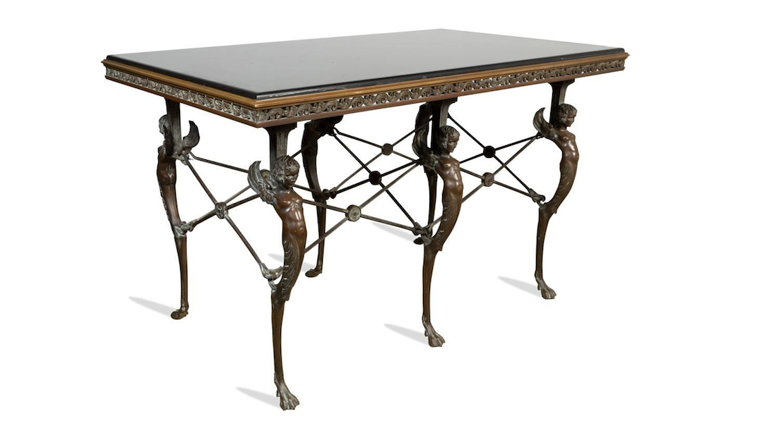  Bronze and marble bank table, $11,250