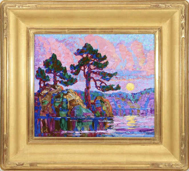‘Lake at Moonrise, Colorado,’ a 1925 work by Birger Sandzen, earned $140,000 plus the buyer’s premium in April 2021. Image courtesy of Soulis Auctions and LiveAuctioneers