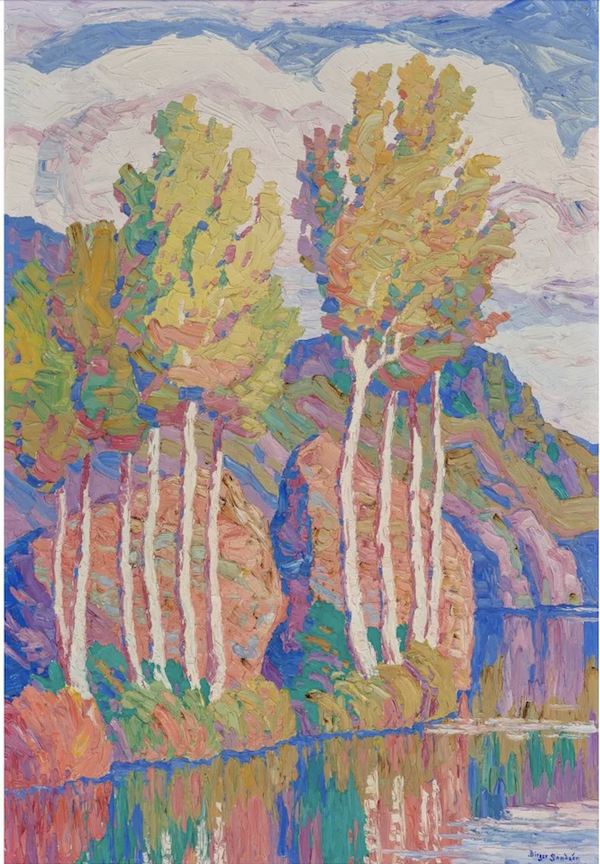 Birger Sandzen’s 1930 canvas ‘Aspens, Rocky Mountain National Park, Colorado’ earned $180,000 plus the buyer’s premium in May 2021. Image courtesy of Heritage Auctions and LiveAuctioneers