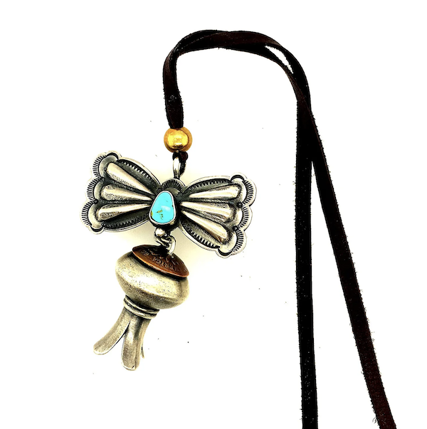 Turquoise butterfly pendant on a leather cord, estimated at $1,200-$1,500