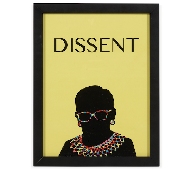  ‘Dissent’ poster that decorated Ruth Bader Ginsburg’s chambers, $16,575. Image courtesy of Bonhams